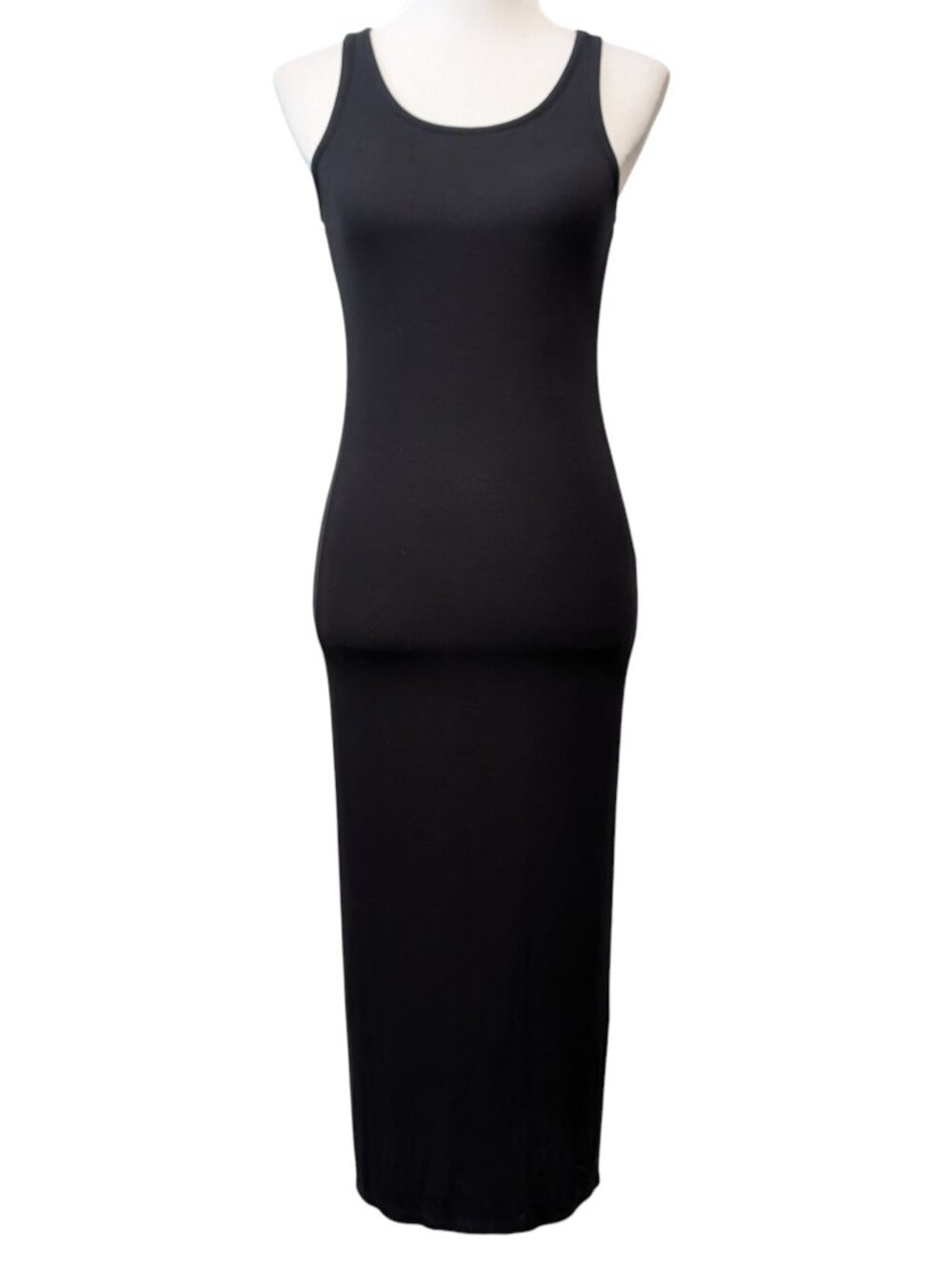 Quince Womens Size S Black Tencel Spandex Rib Knit Sleeveless Slit Midi Dress